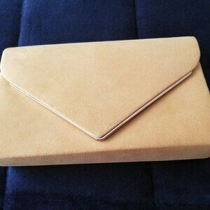 Yellow Faux Suede Envelope Purse with Chain Shoulder Strap